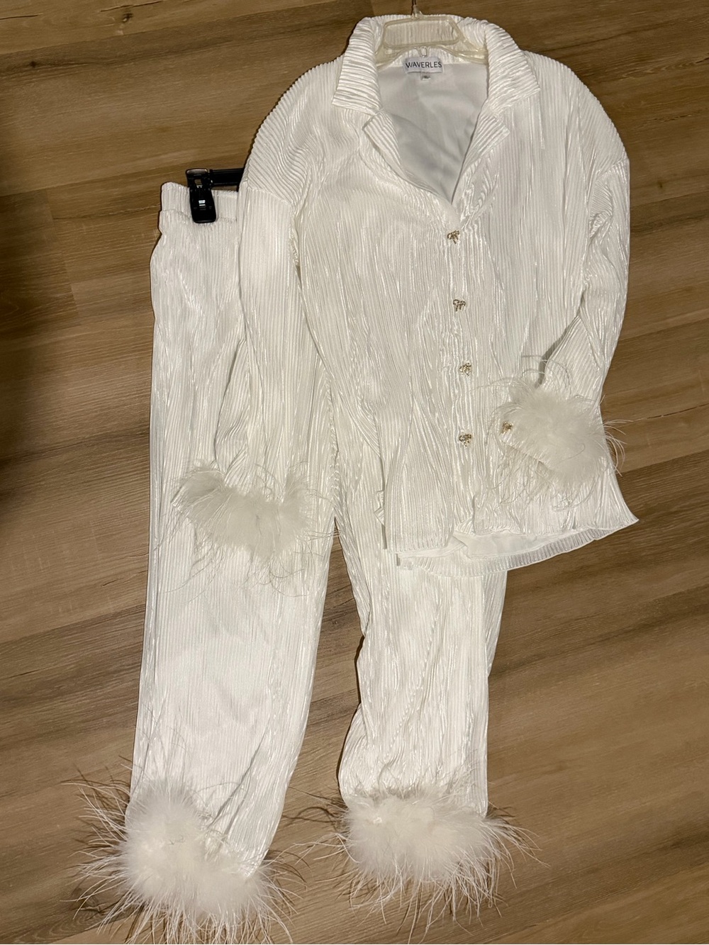 Waverlee White Feather-Trim Pajama Set